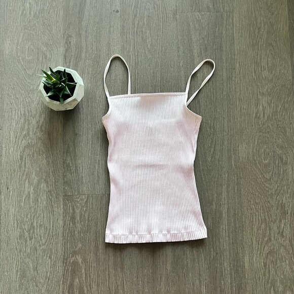 BNWOT Wilfred Square-Neck Pastel Pink Knit Tank Top with Spaghetti Straps - Picture 3 of 8